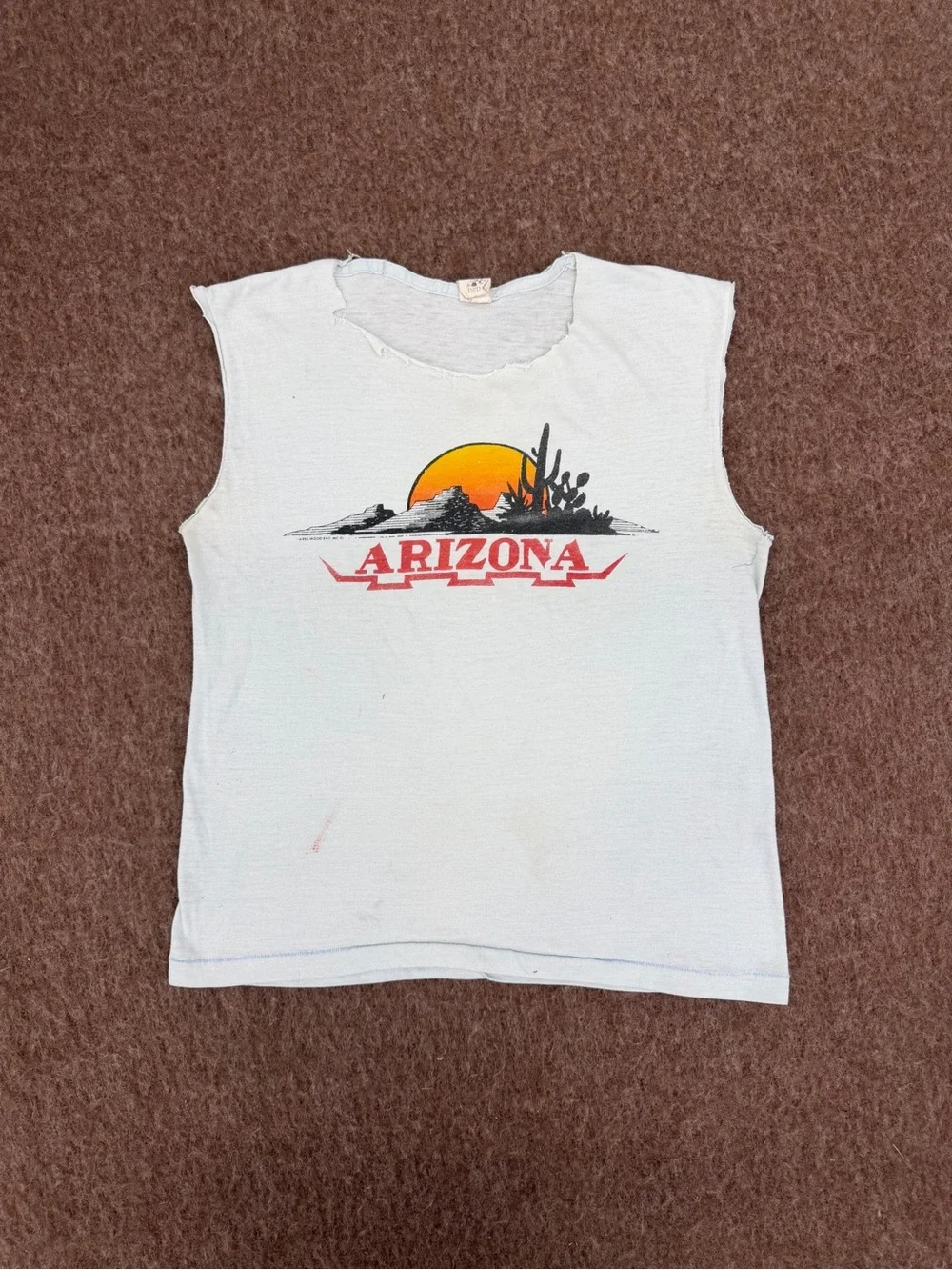 Vintage 80s Fin’s Apparel Arizona Touristy Graphic Shirt with Chopped Sleeves
